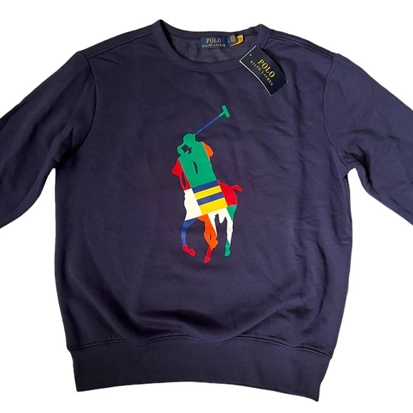 POLO RALPH LAUREN Fleece Sweatshirt Navy Blue Size Mens S, L
